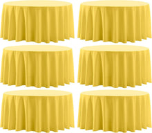 Load image into Gallery viewer, Durable 132 Inch Round Yellow Tablecloth Set for Parties &amp; Weddings - 6 Pack