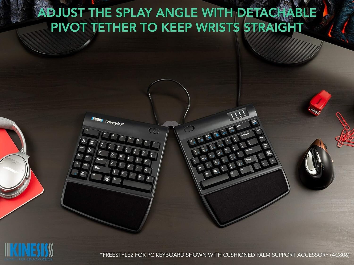 Plug-and-Play Freestyle2 Ergonomic Keyboard with 20” Separation for Office Use