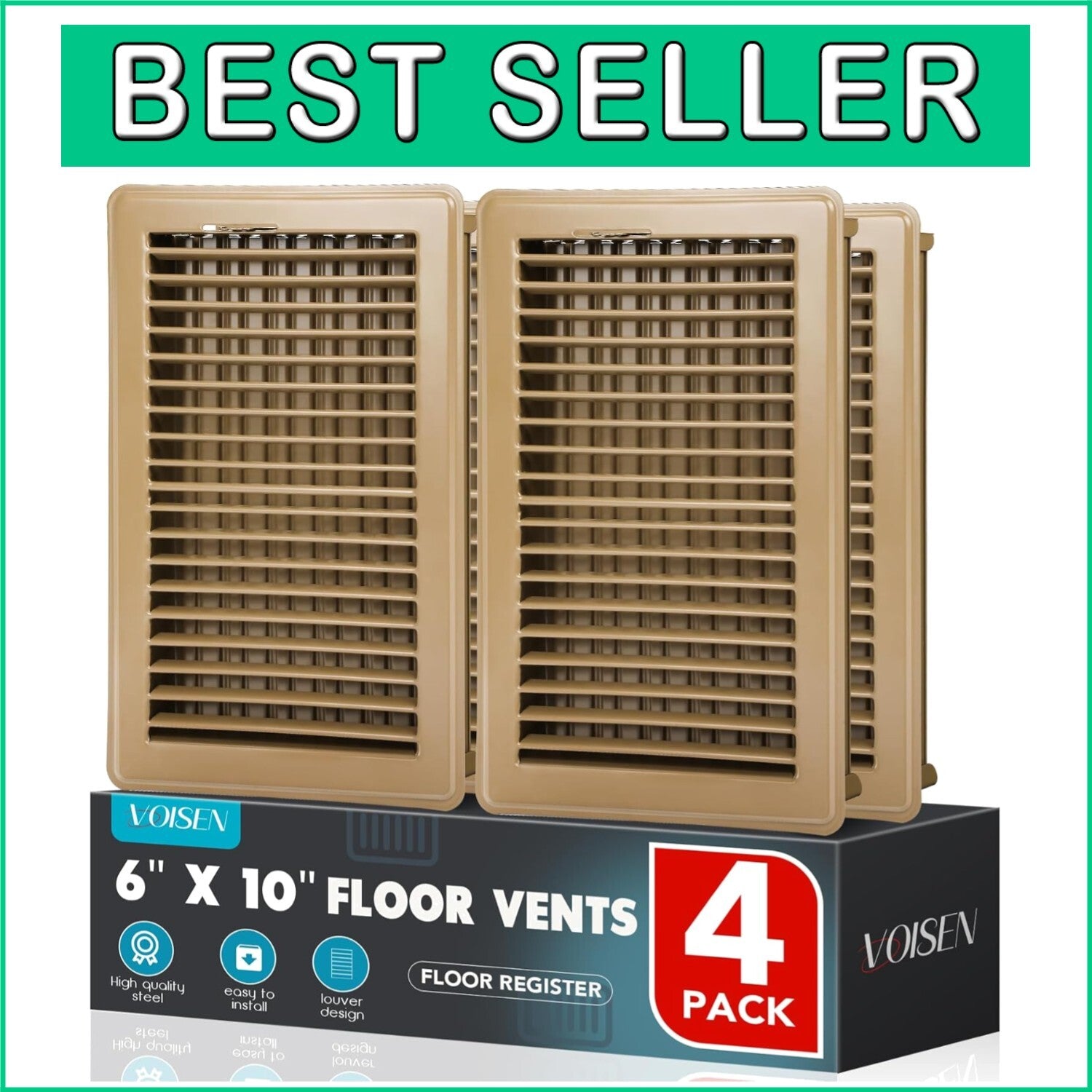 Classic Brown Floor Register 6x10 - Durable Adjustable Grille for Home & Office
