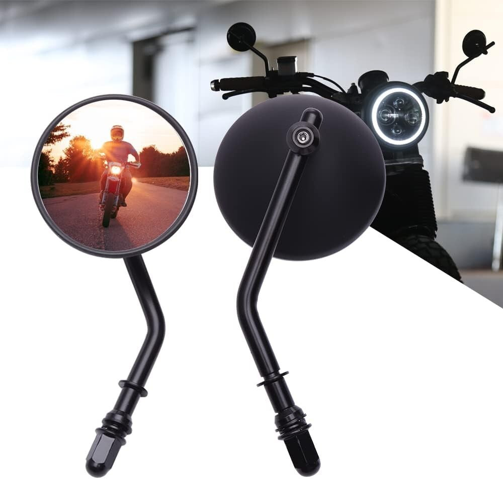Aluminum 3" Round Mirrors - Black Handlebar Mount for Cruiser & Bobber Bikes