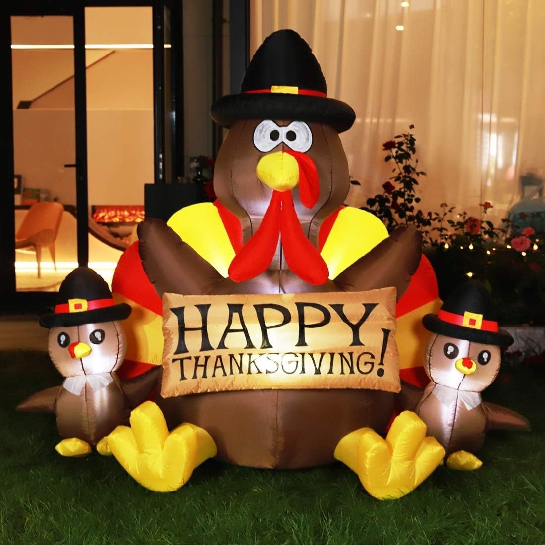 Bright White 6ft Inflatable Turkey Family - Perfect for Festive Outdoor Display