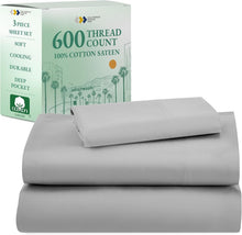 Load image into Gallery viewer, Deep Pocket Twin Sheet Set - 100% Cotton Sateen, Luxurious Comfort &amp; Style
