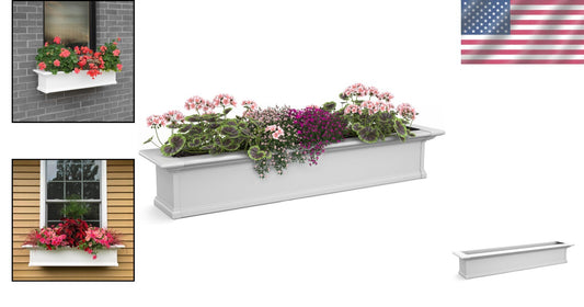 Lightweight 48 Inch White Window Box with Built-In Reservoir for Thriving Plants