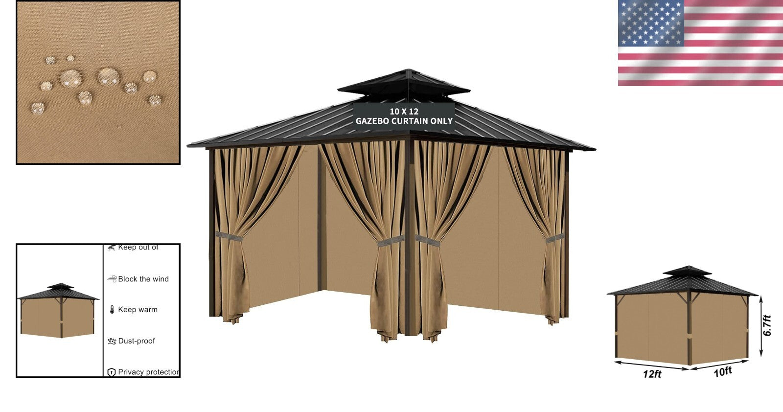 Elegant Outdoor Gazebo Curtain Set with 4 Panels - 10' x 12', Easy Install