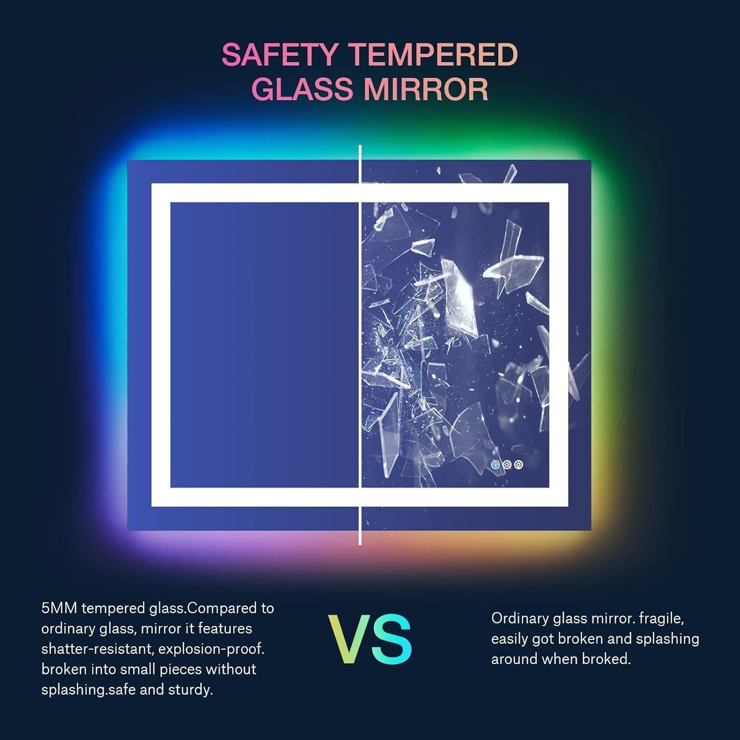 Anti-Fog 40"x32" LED Vanity Mirror with RGB Backlight - Stylish and Functional