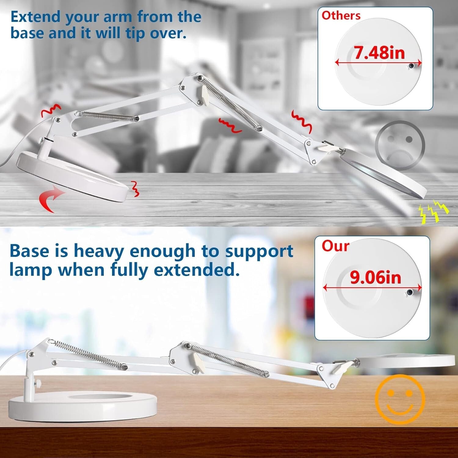 Adjustable 10X Magnifying Glass Lamp with LED - 1800 Lumens, Heavy-Duty Clamp