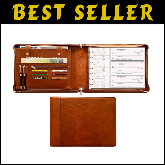 Personalized Leather Check Binder Portfolio - Holds 600 Checks, 9x13 Sheets