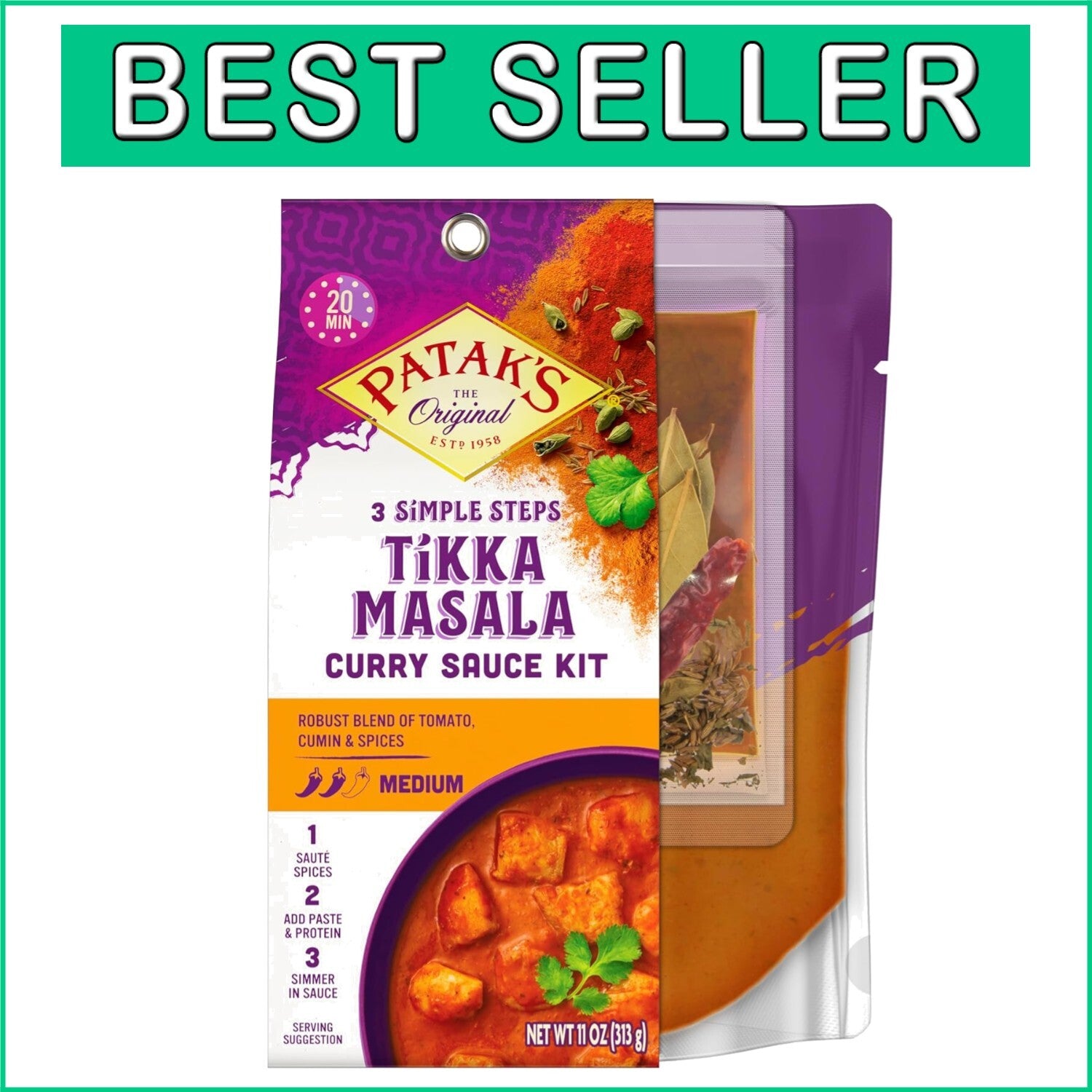Easy 3-Step Tikka Masala Curry Sauce Kit with Premium Ingredients - 66 oz Total