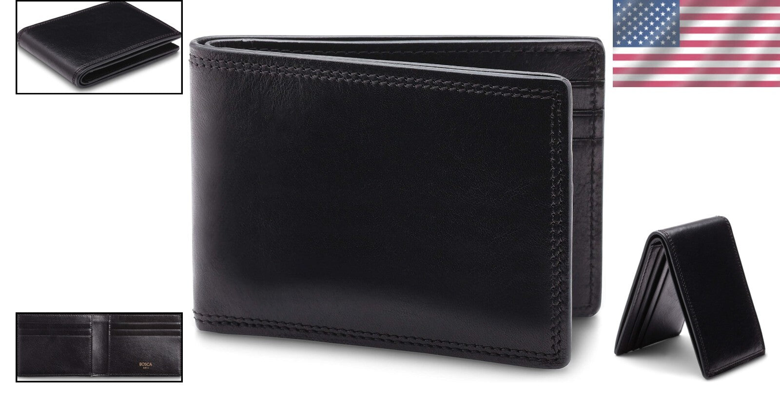 Stylish Men's Black Bifold Wallet - Hand-Stained Dolce Leather Design