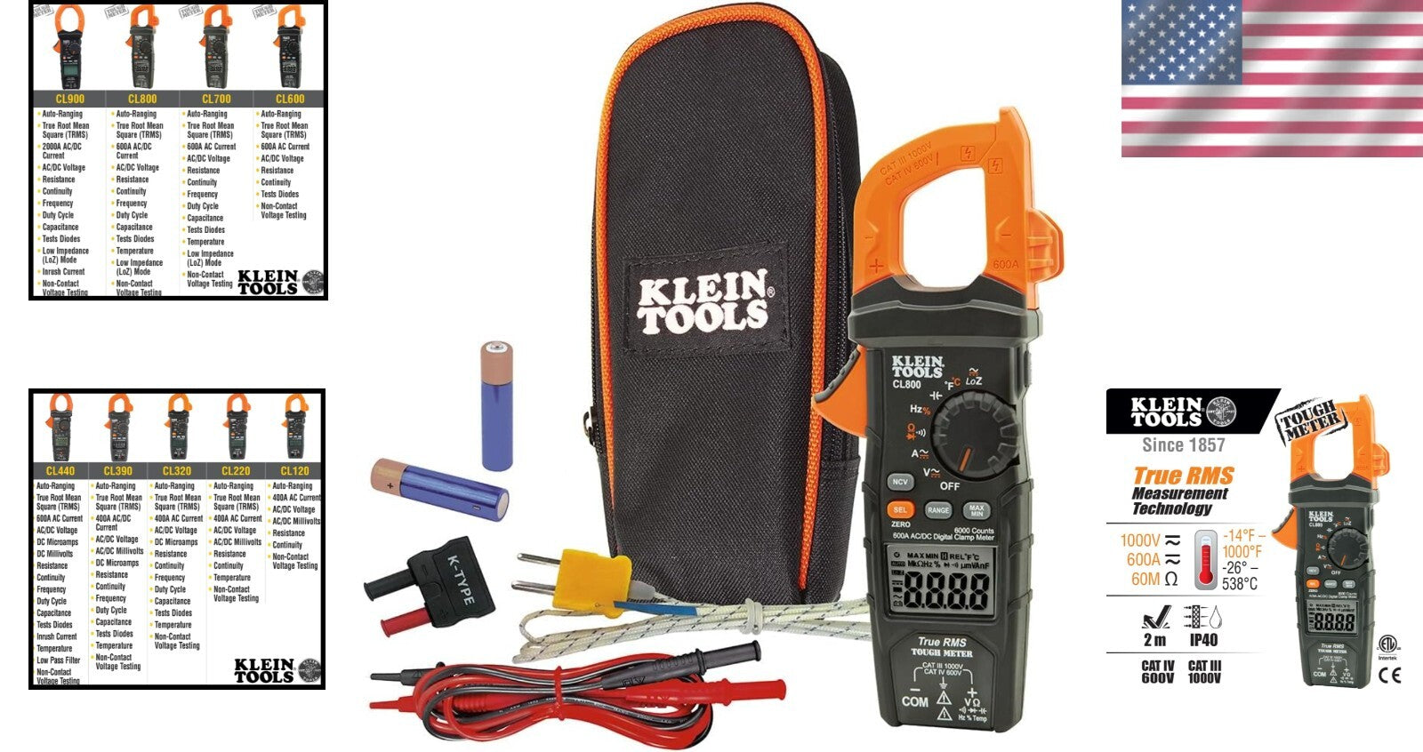 Heavy-Duty Digital Clamp Meter with Integrated Worklight & Test Leads Included