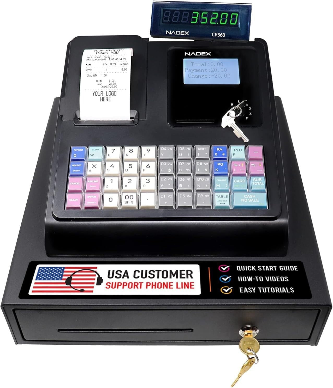 Efficient CR360 Cash Register with Dual Displays and Quick Load Thermal Printing