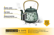 Load image into Gallery viewer, Stovetop Safe Japanese Cast Iron Teapot, 1200 ml with Leaf Design &amp; Infuser