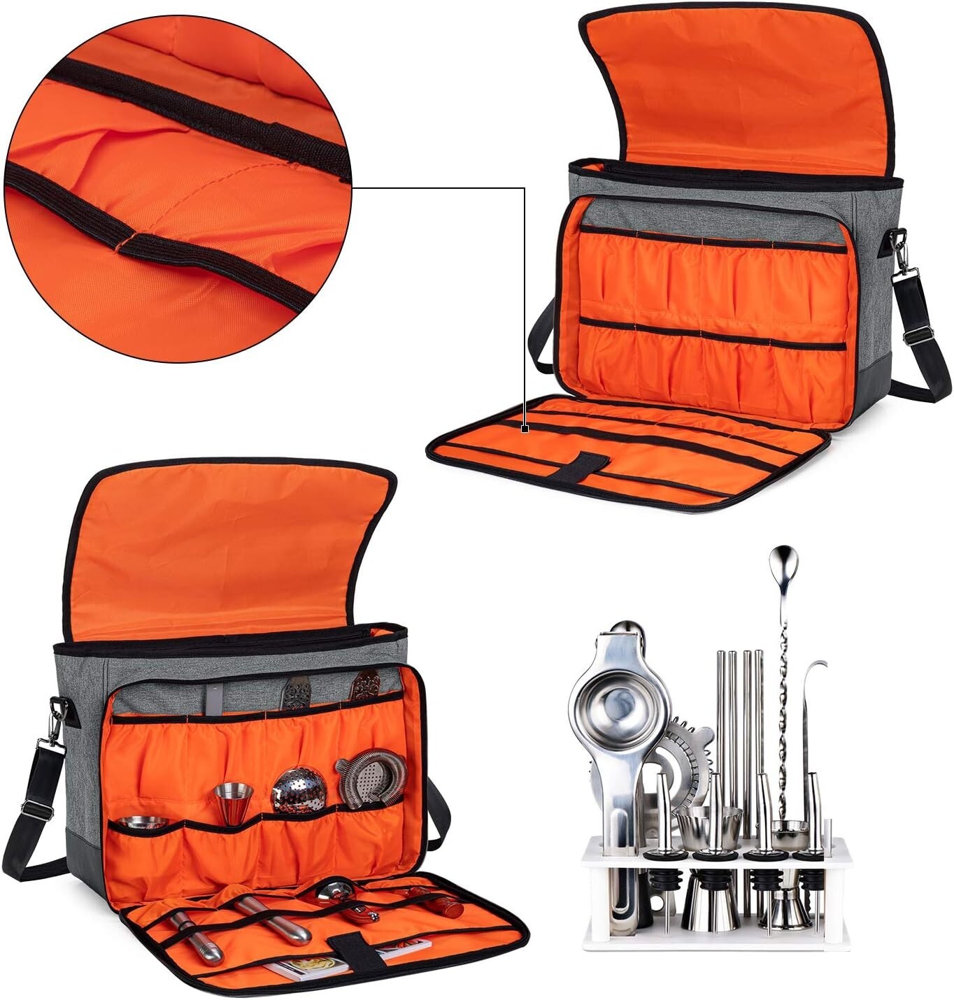 Premium Nylon Bartender Bag with Padded Dividers for Wine & Cocktail Essentials