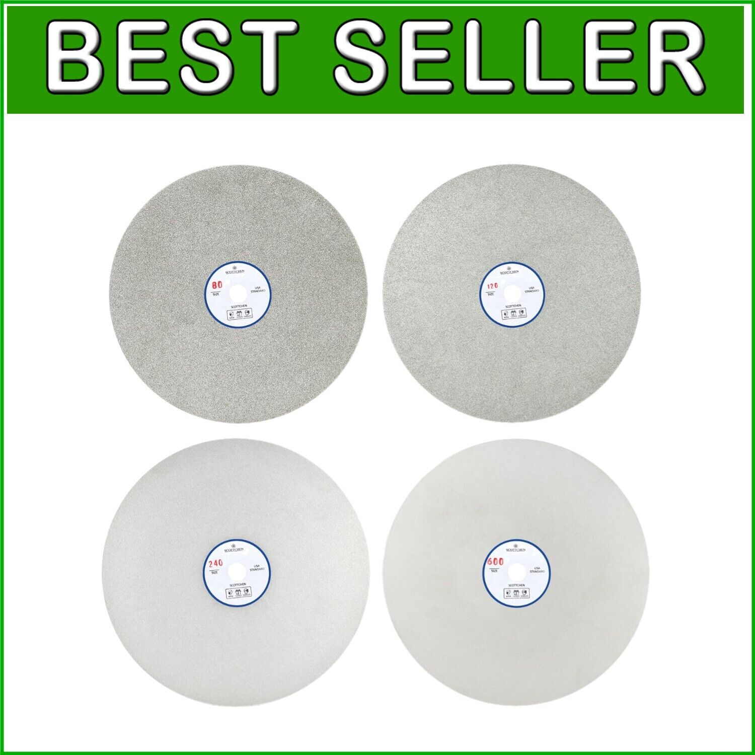 Premium 4-Pack Diamond Flat Lap Discs 8" - Ideal for Gem Faceting and Polishing