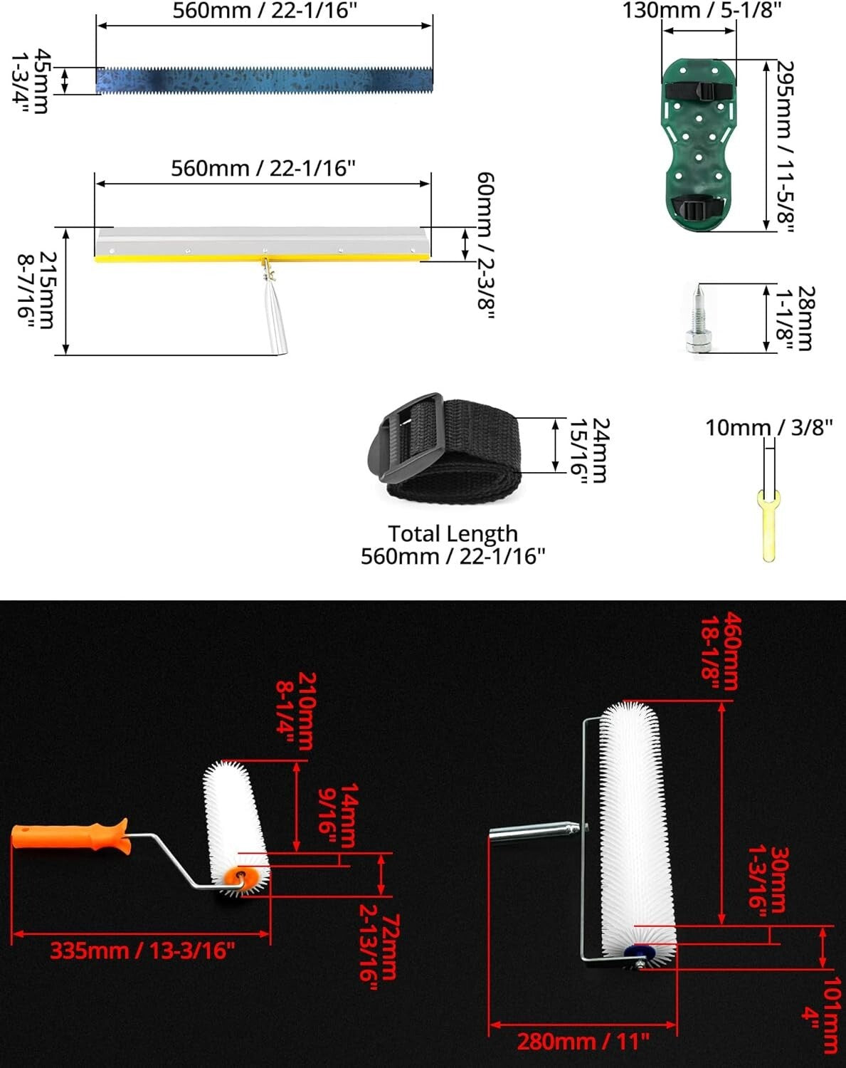 High-Strength Self-Leveling Tool Set: Spikes, Rollers, and Scraper Included