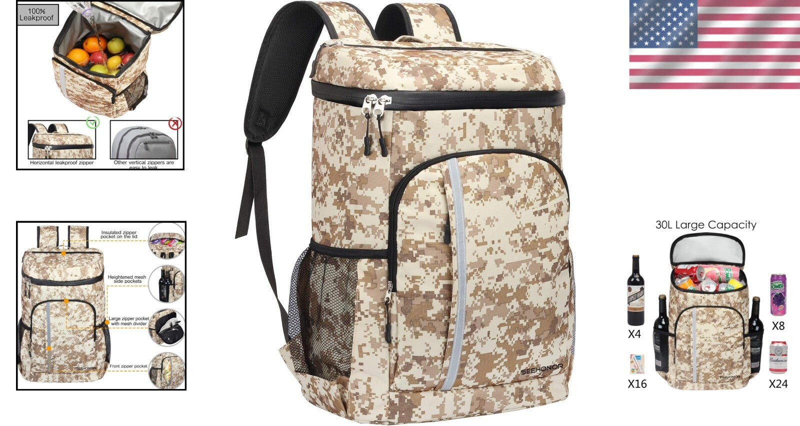 Stylish Camouflage Insulated cooler Backpack - Ideal for Hiking, Camping & Beach