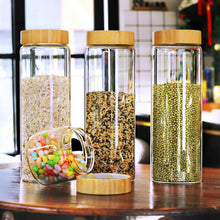 Load image into Gallery viewer, Versatile 3-Pack Airtight Glass Food Storage Canisters with Bamboo Lids - 80oz