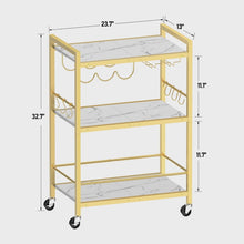 Load image into Gallery viewer, Rustic Marble Gold Rolling Beverage Cart - Perfect for Kitchen and Entertaining