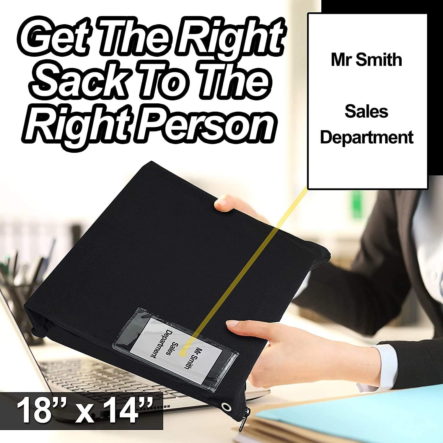 Extra Large Durable Black Canvas Mailer Transit Sack - 18" x 14" - Pack of 3