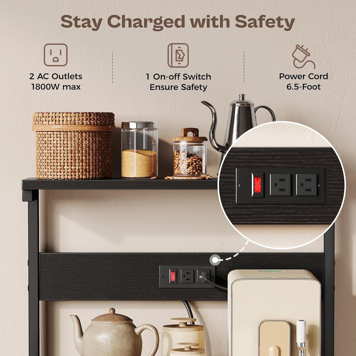 Functional Microwave Stand with Storage and Adjustable Shelves - Black Finish