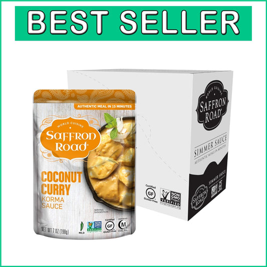 Authentic Coconut Curry Simmer Sauce - Low-Calorie, Quick, Pack of 8 Pouches