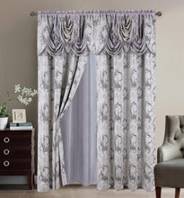 Load image into Gallery viewer, Sophisticated 2-Piece Jacquard Curtain Panel Set with Light-Filtering Valance