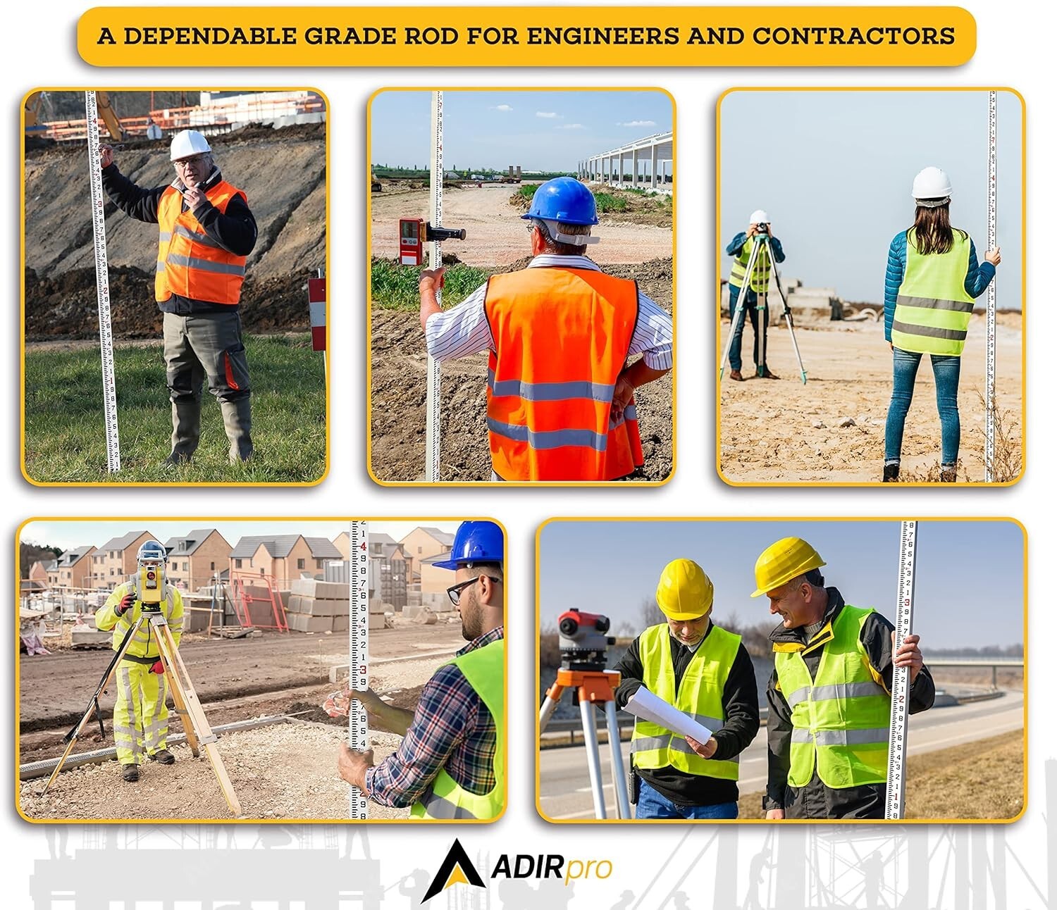 25-Foot Telescoping Fiberglass Grade Rod - Non-Glare Leveling Tool with Case