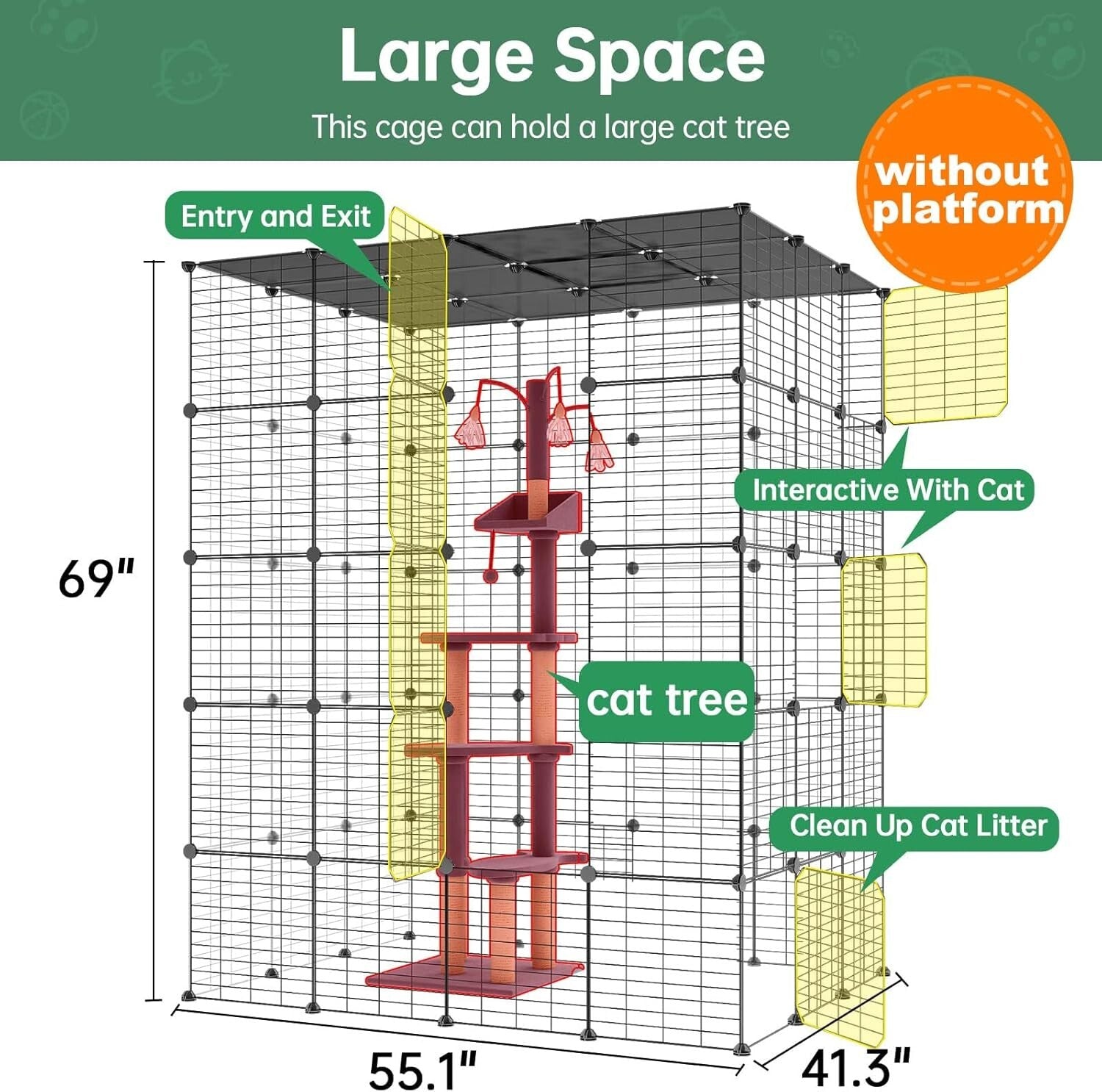 Modern Black Metal Cat Cage with Scratching Posts - Ideal for Indoor Leisure