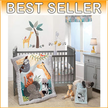 Load image into Gallery viewer, Mighty Jungle 3-Piece Crib Bedding Set - Colorful Animal Print Nursery Decor