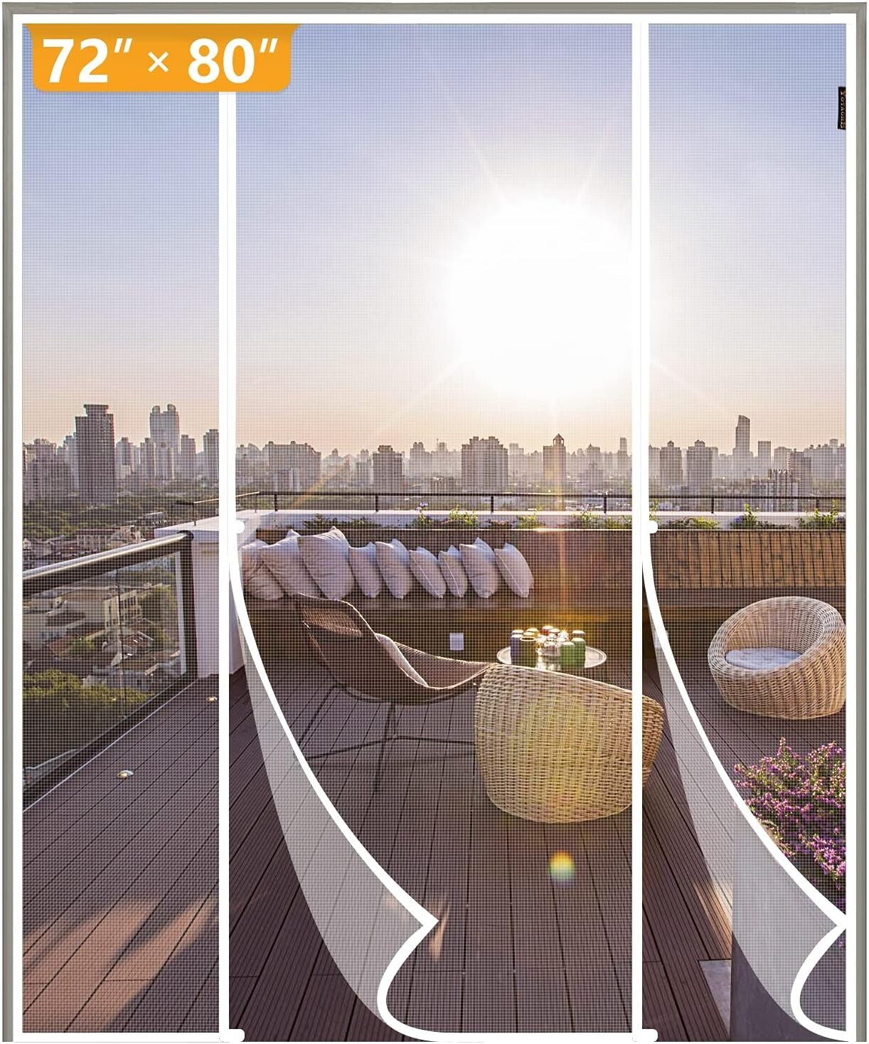 Premium Polyester Magnetic Screen Door 74"x81" – Windproof, Wrinkle-Resistant