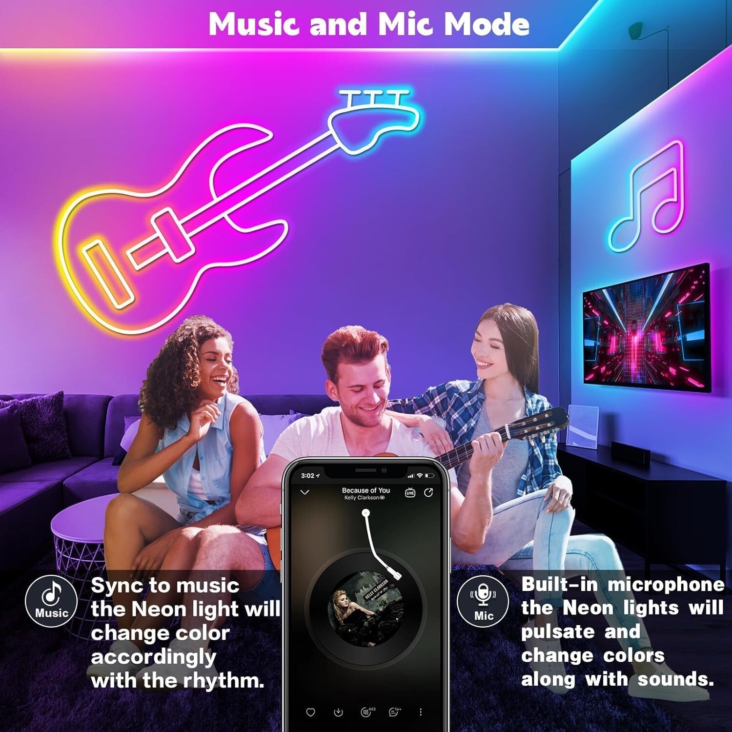 Eco-Friendly 100FT RGB Neon Lights - App & Remote Control with Music Sync