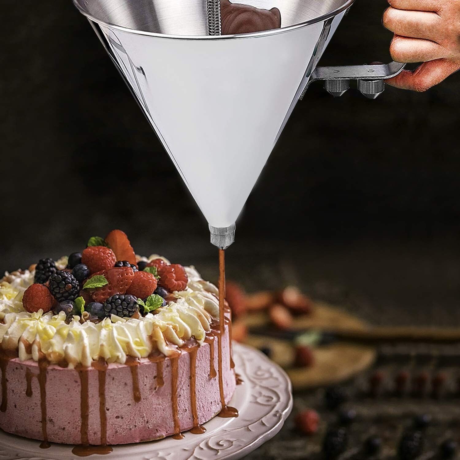 Professional Quality Stainless Steel Cake Decorating Funnel with Non-Slip Stand