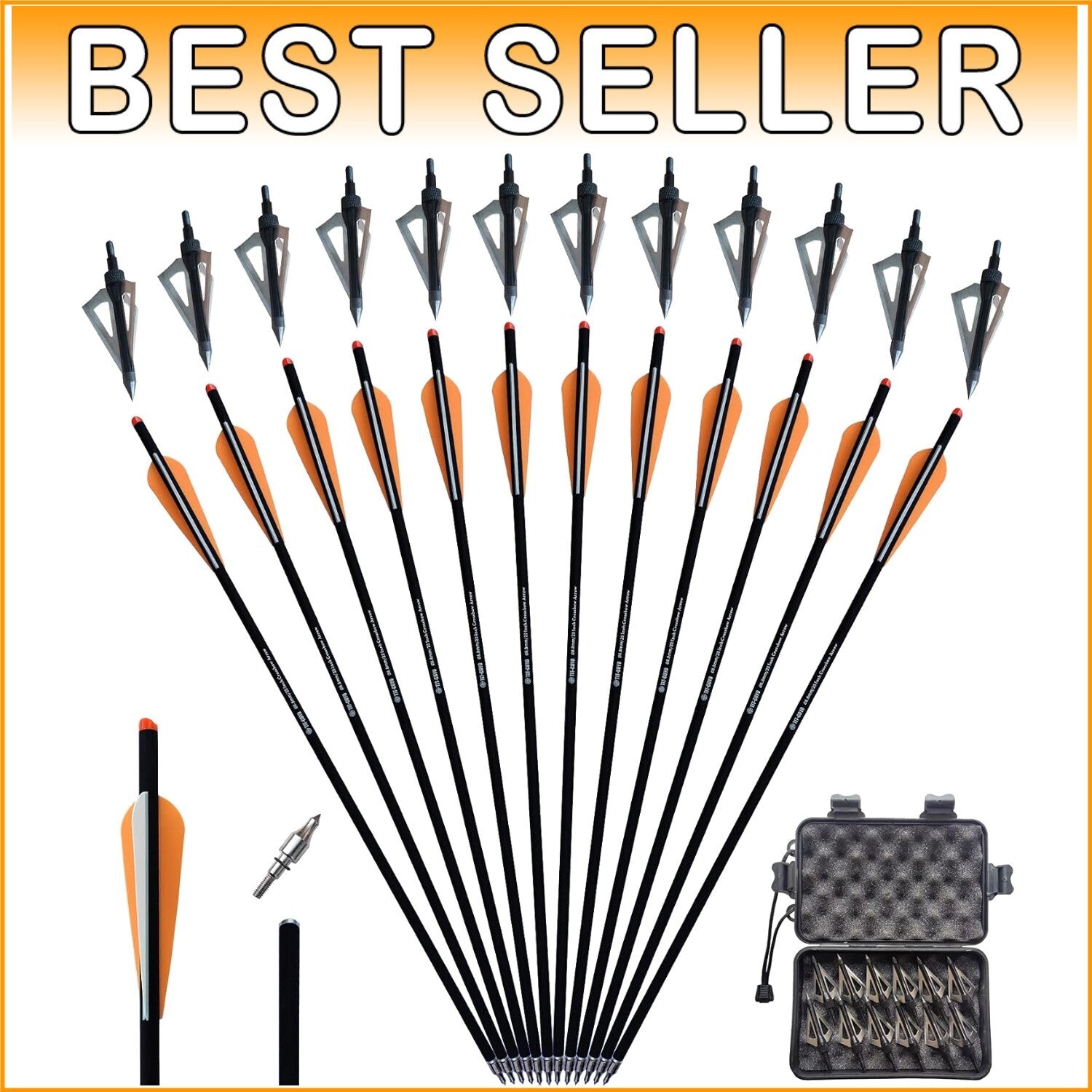 12 Carbon Crossbow Bolts & Broadheads Set - Perfect for Beginners and Practice