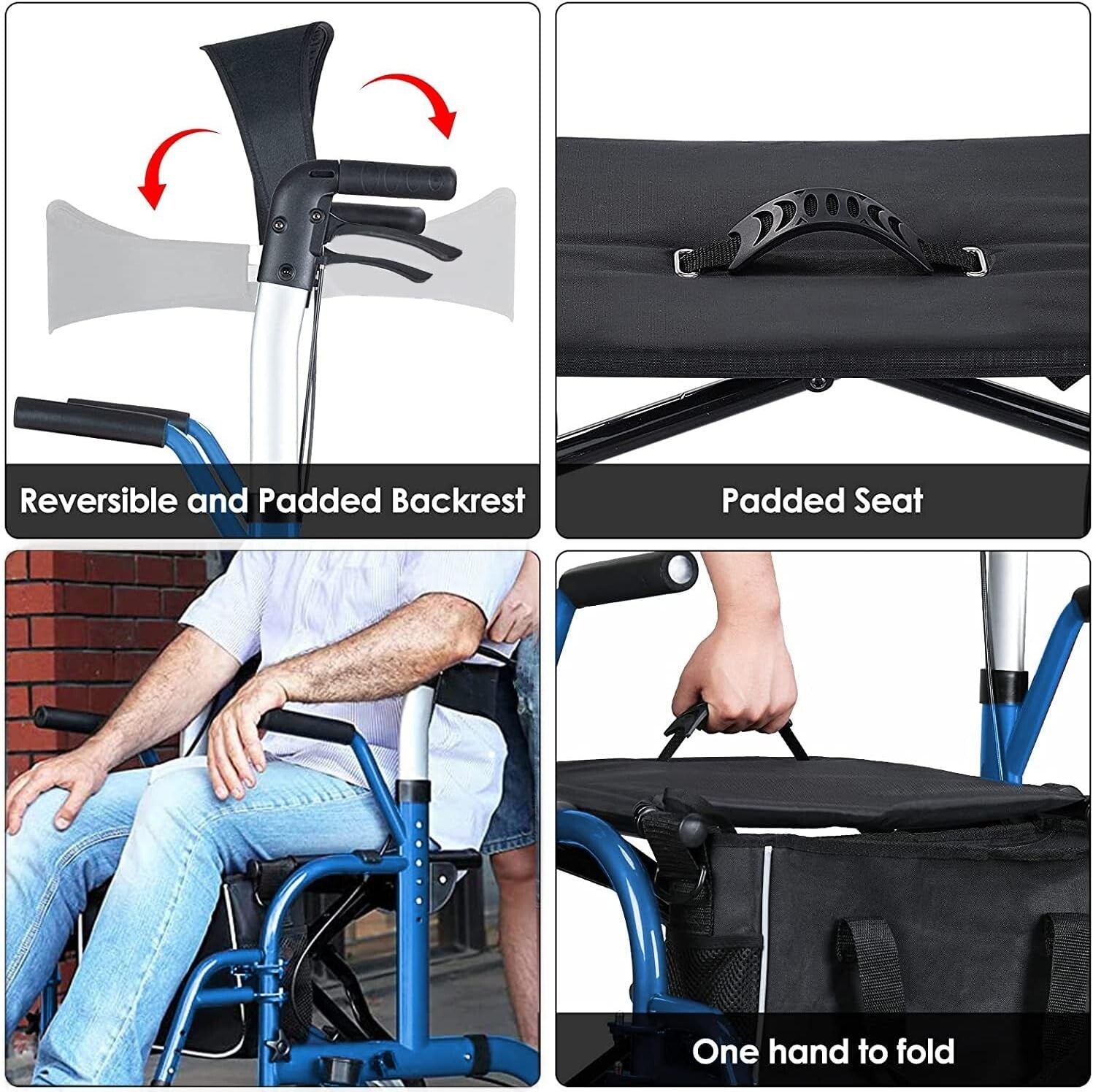 Folding 2 in 1 Rollator Walker with Seat - Durable Aluminum, Adjustable Height