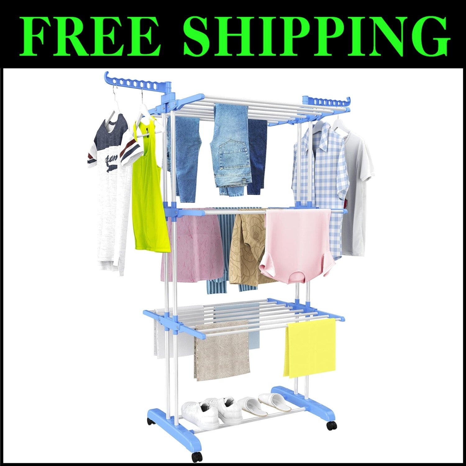 Durable Large Folding Drying Rack with Castors - Organize Laundry with Ease