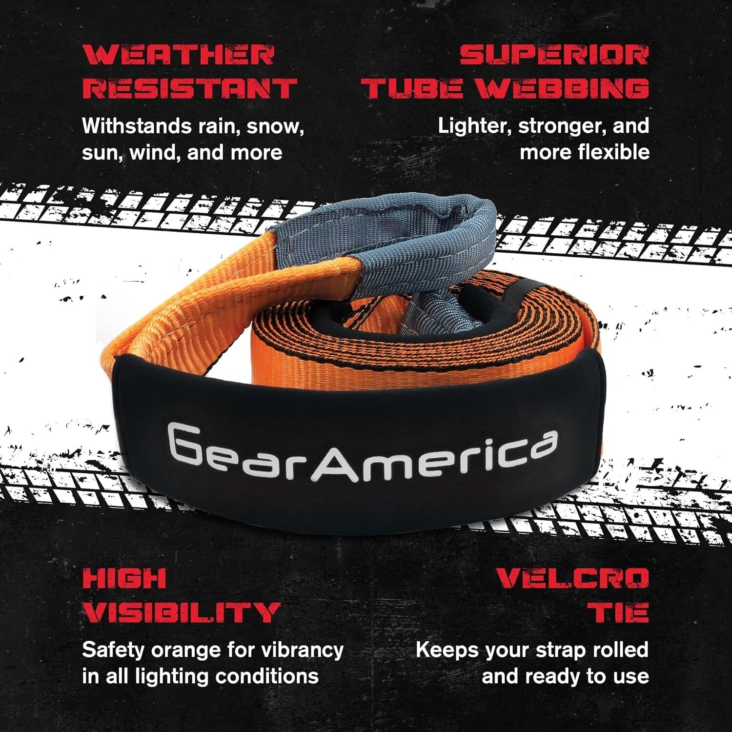 All-Weather 4"x30' Recovery Strap with Reinforced Loops - 40000 lbs Load Limit