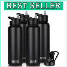 Load image into Gallery viewer, Double Walled 40oz Insulated Black Water Bottle with Straw &amp; Spout Lid Bundle