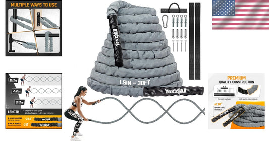 Comprehensive Exercise Battle Ropes - Steel Anchor Included, All Fitness Levels