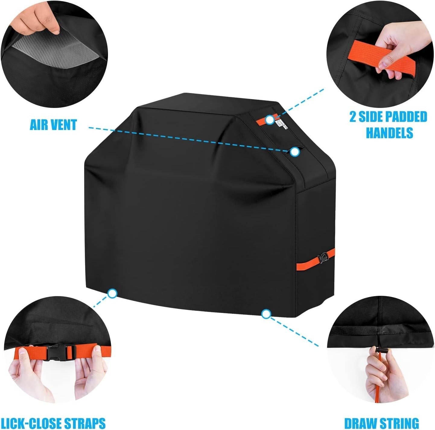 Premium Black BBQ Grill Cover 600D with Adjustable Straps - Weather Resistant