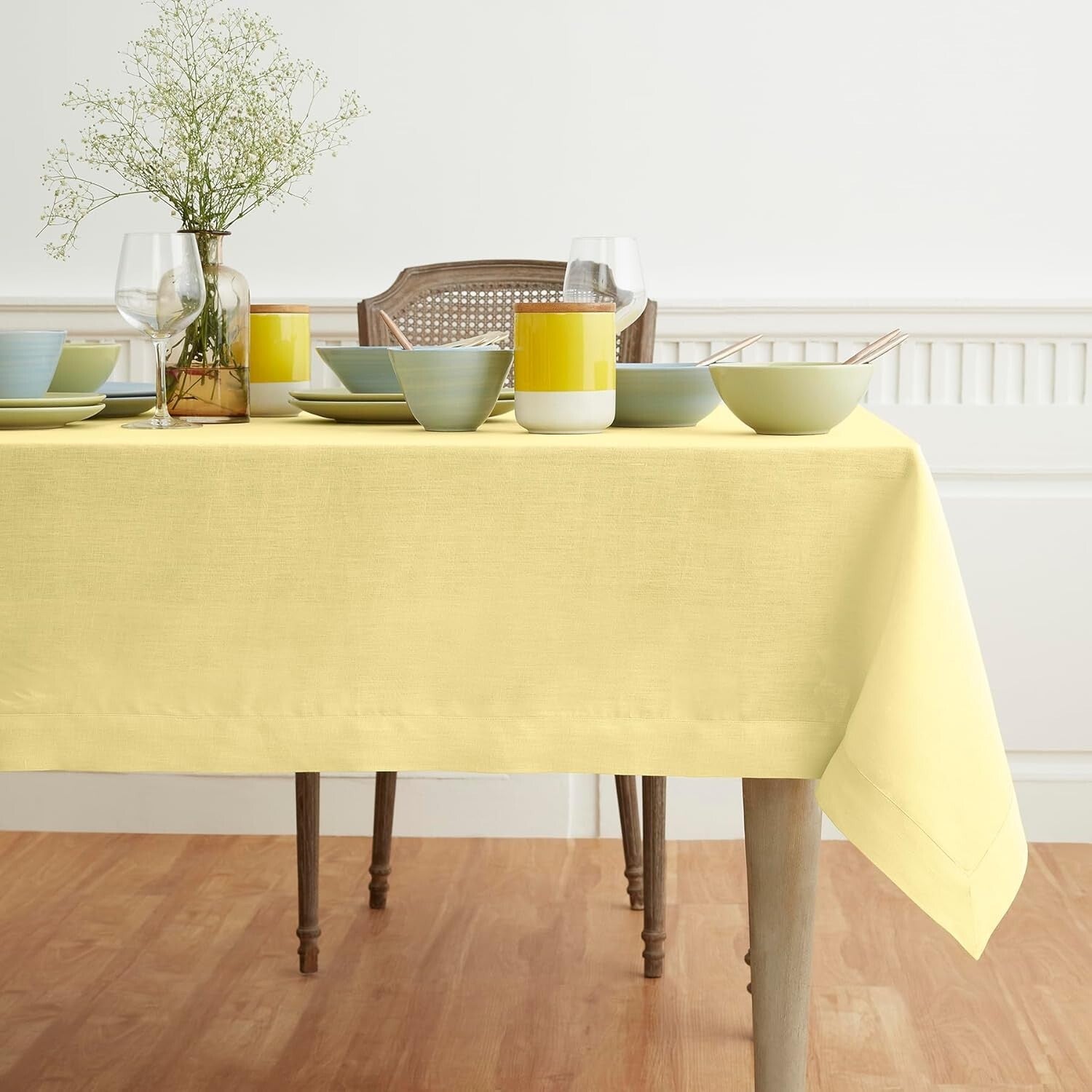 Handcrafted Yellow Linen Tablecloth 60 x 156 - Perfect for Mother's Day Dining