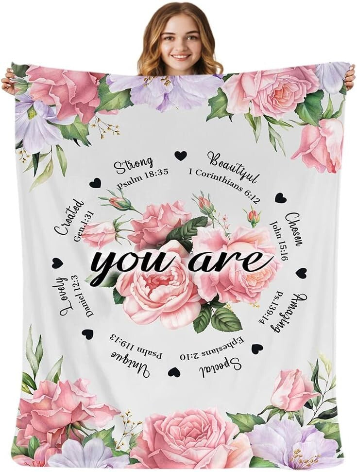 Inspirational Floral Throw Blanket 80"x60" - Perfect Christian Gift for Women