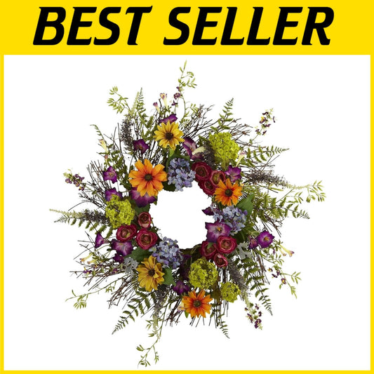Charming 24-Inch Spring Wreath with Faux Blooms – Ideal Home and Gift Decor