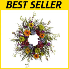 Load image into Gallery viewer, Charming 24-Inch Spring Wreath with Faux Blooms – Ideal Home and Gift Decor