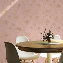 Load image into Gallery viewer, Moisture-Resistant Floral Peel &amp; Stick Wallpaper in Pink and Gold - 20.5" x 198"