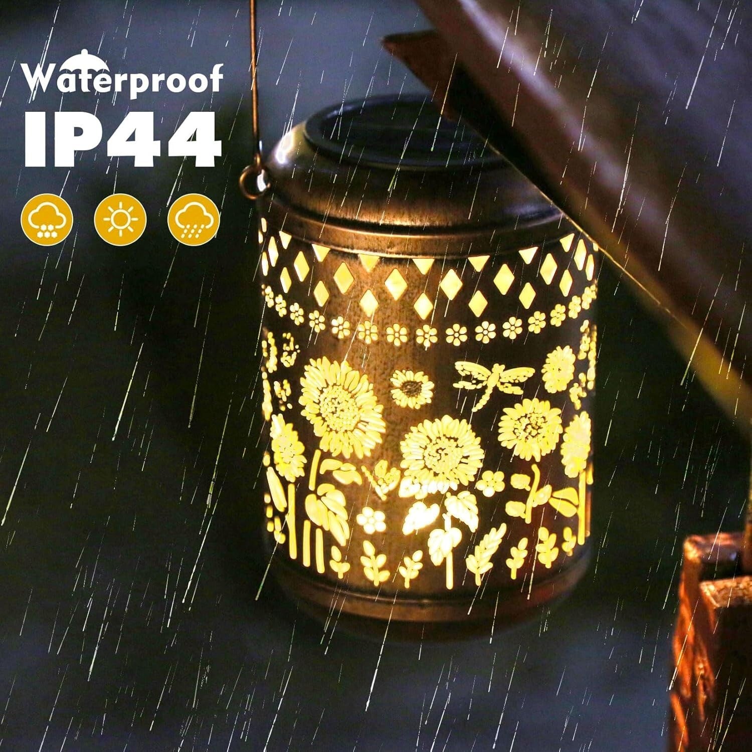 Durable Waterproof Sunflower Lanterns - 2-Pack LED Dragonfly Lights for Outdoors