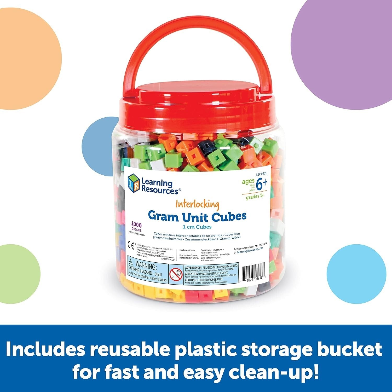 1,000 Interlocking Cubes for Counting and Measurement - Ages 6+, Multi-color