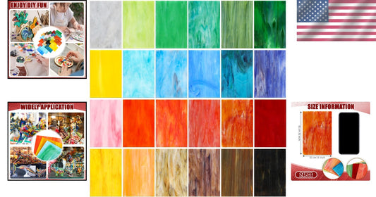 Multicolor Stained Glass Sheets - 24 Pcs 4x6 Inch for Fun Crafting Gatherings