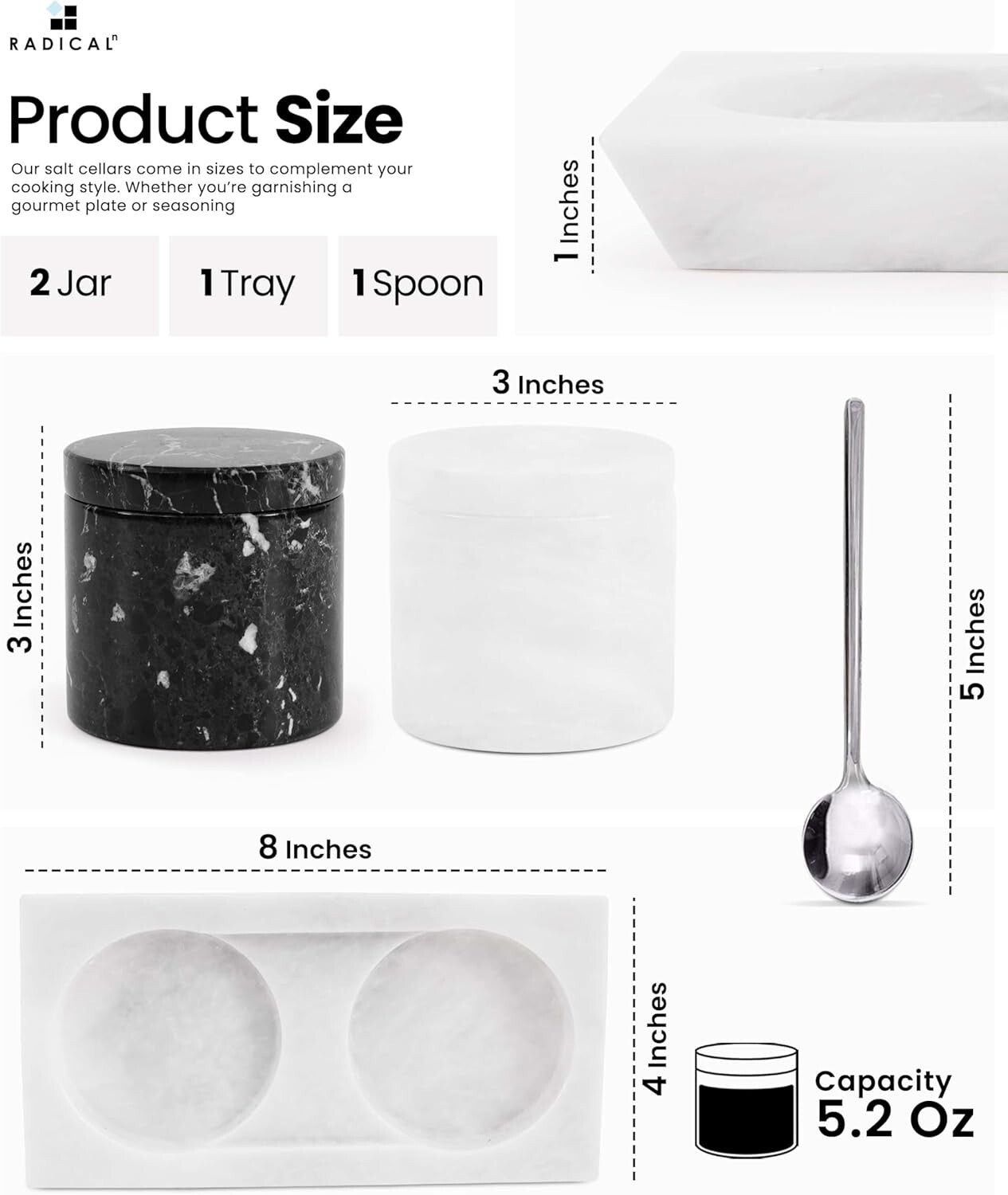 Luxurious Handmade Marble Salt & Spice Cellar Set with Tray - Gift-Ready Design