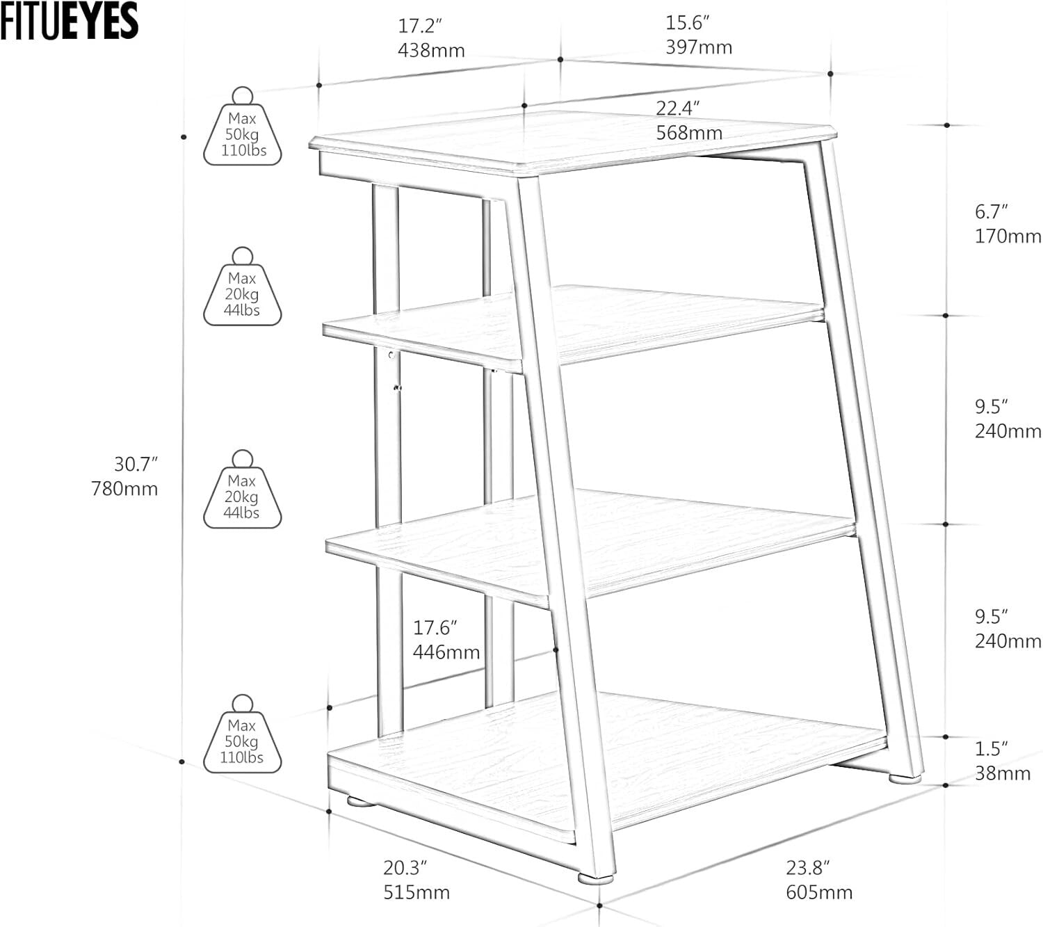 Elegant Corner Shelf for Record Player & Media with Adjustable Wooden Shelves