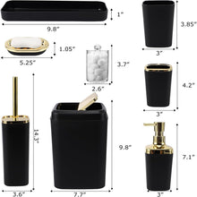 Load image into Gallery viewer, Modern Black and Gold Bathroom Accessory Set with Trash Can &amp; Toothbrush Holder